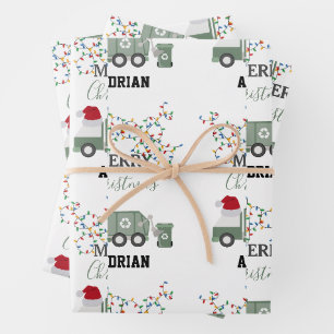 Feuille De Papier Cadeau Camion poubelle recyclage Noël Nom personnalisé 