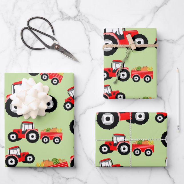 Feuille De Papier Cadeau Camion rouge produit de la ferme (Recto)