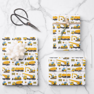 Feuille De Papier Cadeau Camions de vidage de construction mignons Cadeaux