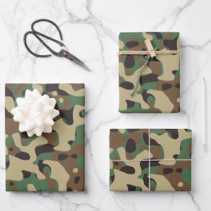 Feuille De Papier Cadeau Camo Camouflage Vert Brown Beige Armée Militaire