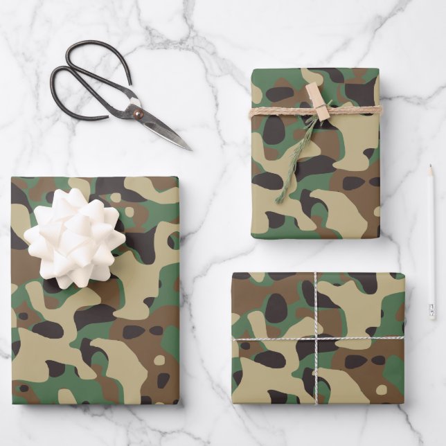 Feuille De Papier Cadeau Camo Camouflage Vert Brown Beige Armée Militaire (Recto)