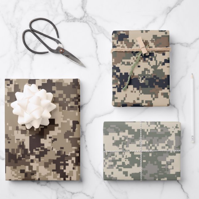 Feuille De Papier Cadeau Camouflage Brown et vert Pixel Camo (Recto)