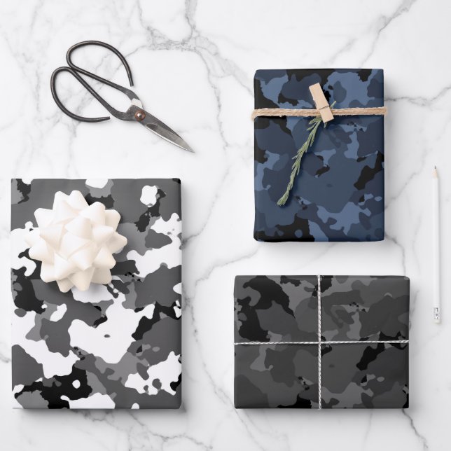 Feuille De Papier Cadeau Camouflage noir agité (Recto)