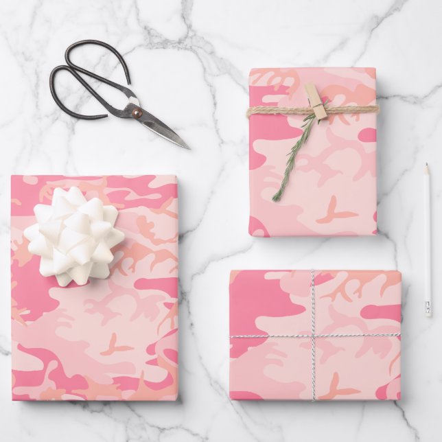 Feuille De Papier Cadeau Camouflage rose, Armée (Recto)