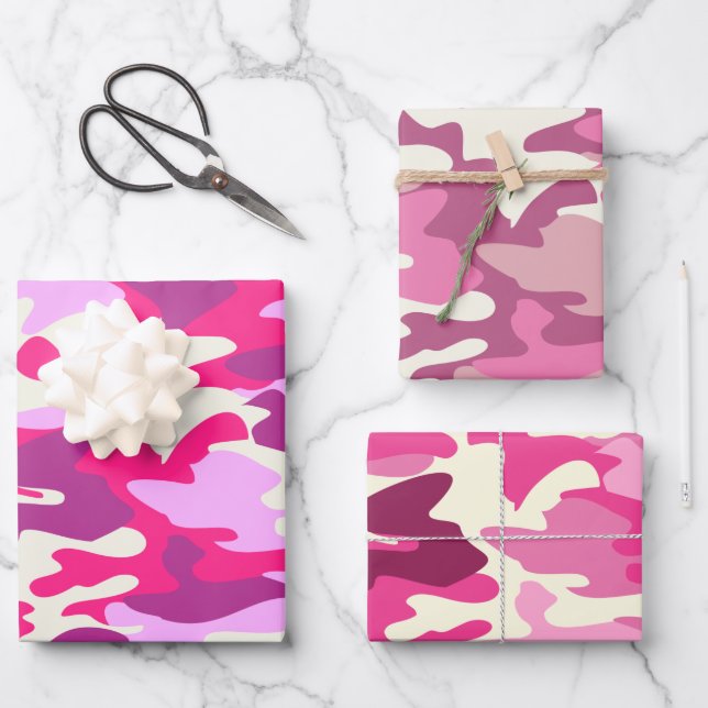 Feuille De Papier Cadeau Camouflage rose mignon Camo Motif tendance 3 cadea (Recto)