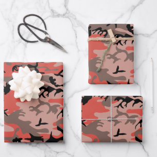 Feuille De Papier Cadeau Camouflage Rouge et Marron, Militaire, Armée