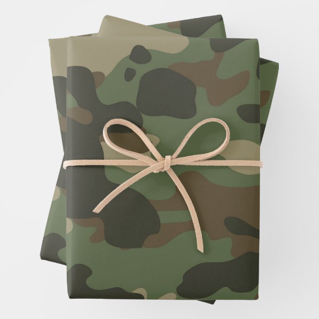 Feuille De Papier Cadeau Camouflage Vert Camo Motif de l'armée (En situation)
