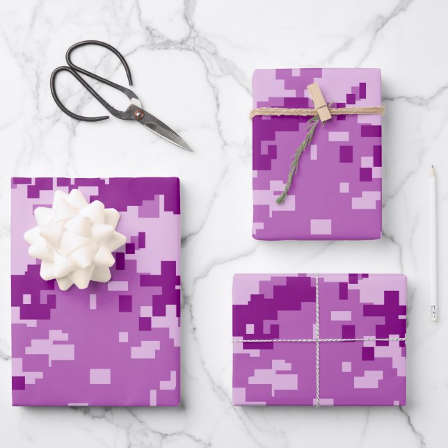 Feuille De Papier Cadeau Camouflage violet de Pixel (Recto)