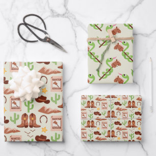 Feuille De Papier Cadeau Campagne Boots Cowboy Stick Horse Désert Ouest