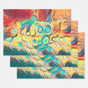 Feuille De Papier Cadeau Camper Retro Hippie couleur rouge jaune Abstrait