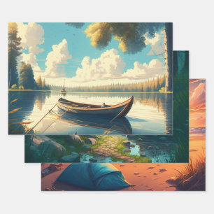 Feuille De Papier Cadeau Camping Anniversaire à thème