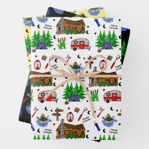 Feuille De Papier Cadeau Camping ou Midwest Theme Anniversaire