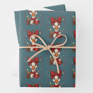 Feuille De Papier Cadeau Canards de Noël assortis mignons d'oie drôle de fa