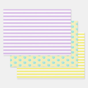 Feuille De Papier Cadeau Candy Stripes et Lollipops Pastel