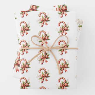 Feuille De Papier Cadeau Canne à sucre élégante avec ensemble de 3 nœuds ro