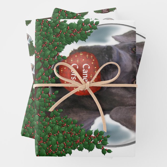 Feuille De Papier Cadeau Canne Corso Noël (En situation)