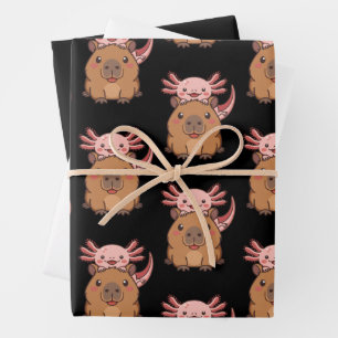 Feuille De Papier Cadeau Capybara Axolotl Kawaii Amoureux des Animaux Jour 