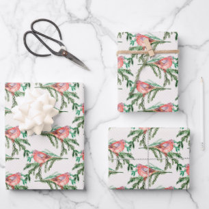 Feuille De Papier Cadeau Cardinal De Noël Rouge Sur Les Branches De Pins