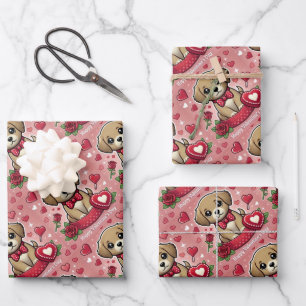 Feuille De Papier Cadeau Caricature avec Coeurs de la Saint-Valentin