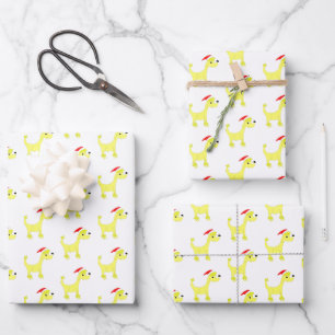 Feuille De Papier Cadeau Caricature jaune caniche Posh Paws Noël