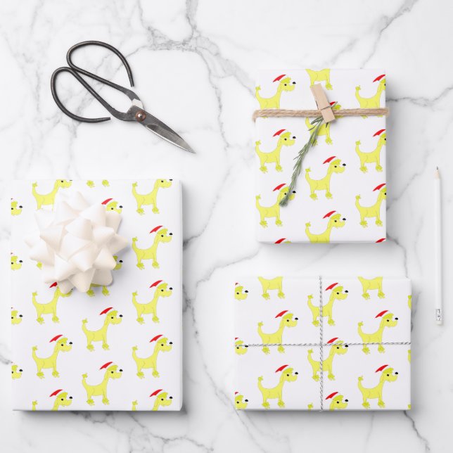 Feuille De Papier Cadeau Caricature jaune caniche Posh Paws Noël (Recto)