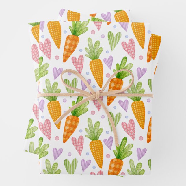 Feuille De Papier Cadeau Carottes et Coeurs mignons (En situation)