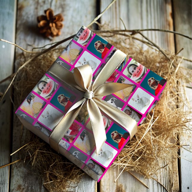 Feuille De Papier Cadeau Carré photo Hot Pink 9 Motif Insta (Créateur téléchargé)