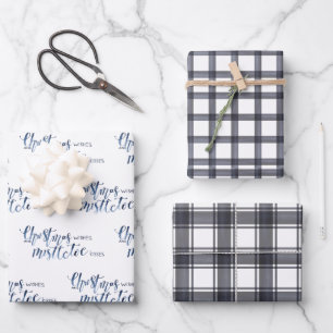 Feuille De Papier Cadeau Carreaux de Charbon & Vœux de Noël Script