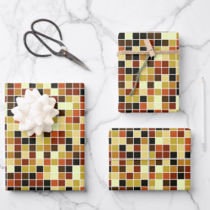 Feuille De Papier Cadeau Carreaux de piscine, Carreaux de mosaïque Brown, M