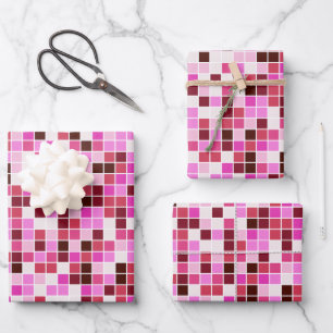 Feuille De Papier Cadeau Carreaux de Piscine, Carreaux de Mosaïque Roses, M