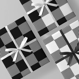 Feuille De Papier Cadeau Carreaux et rayures plaid bison noir et blanc