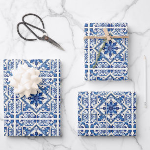 Feuille De Papier Cadeau Carreaux Méditerranéens, Portugais, Azulejo, Majol