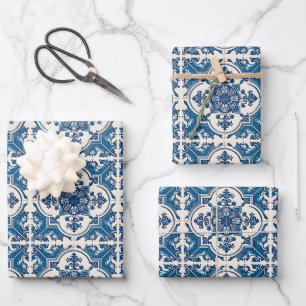 Feuille De Papier Cadeau Carreaux Méditerranéens, Portugais, Azulejo, Majol