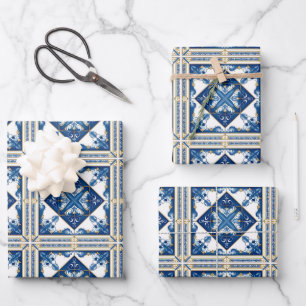 Feuille De Papier Cadeau Carreaux Méditerranéens, Portugais, Azulejo, Majol