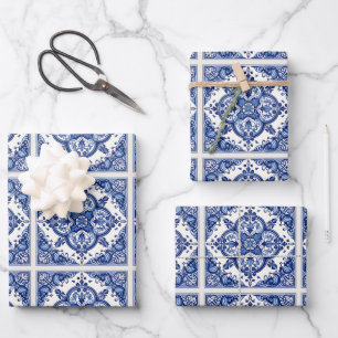 Feuille De Papier Cadeau Carreaux Méditerranéens, Portugais, Azulejo, Majol