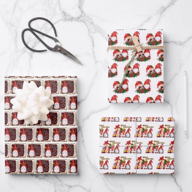 Feuille De Papier Cadeau carrelage fête Noël gnomes Fête (Recto)