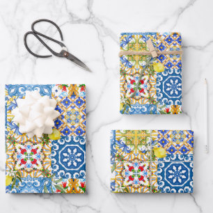 Feuille De Papier Cadeau Carrelage méditerranéen, majolica, style sicilien