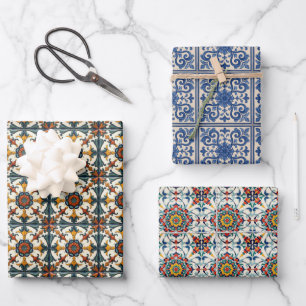 Feuille De Papier Cadeau Carrelage méditerranéen Papiers à envelopper Folk 
