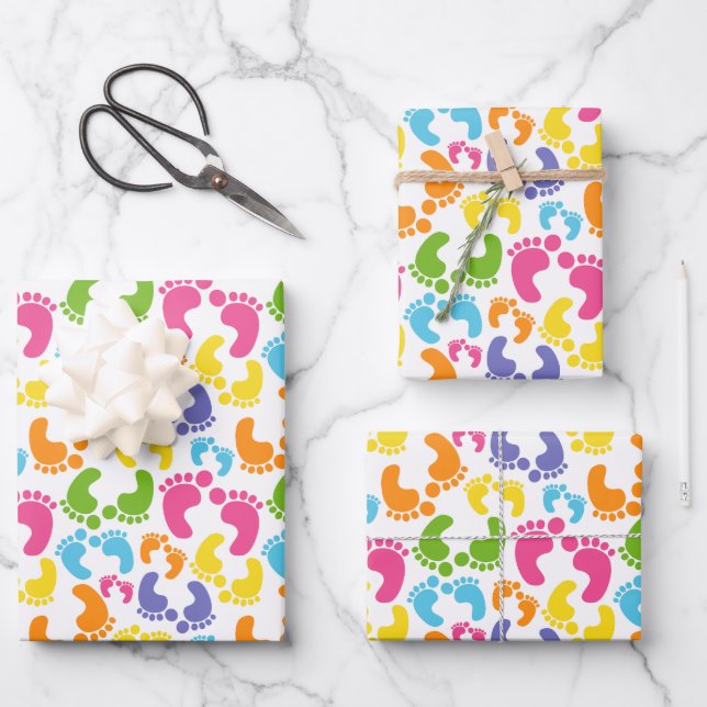 Feuille De Papier Cadeau carrelage mignon pieds de la partie emballage papi (Recto)