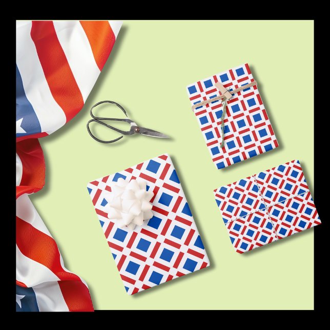 Feuille De Papier Cadeau Carrés blancs et bleus rouges (Créateur téléchargé)