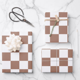 Feuille De Papier Cadeau Carrés Checker mocha brun blanc géométrique rétro