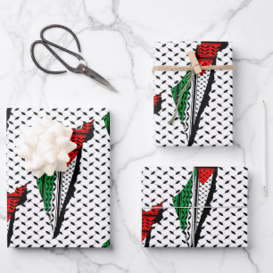 Feuille De Papier Cadeau Carte de Palestine avec drapeau et Motif Keffiyeg