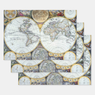 Feuille De Papier Cadeau Carte du monde antique, Atlas Maritimus de John Se