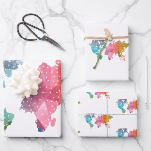 Feuille De Papier Cadeau Carte du monde géométrique colorée - tendance