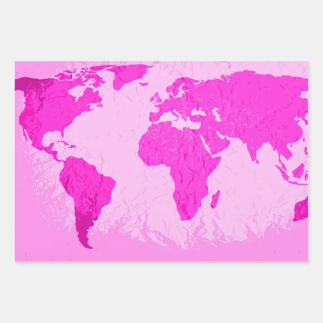Feuille De Papier Cadeau Carte du monde Voyageur Abstrait rose violet moder (Devant)