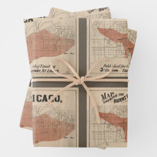 Feuille De Papier Cadeau Carte vintage du grand feu de Chicago, 1871