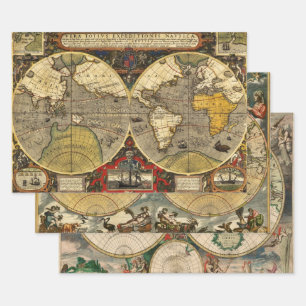 Feuille De Papier Cadeau Cartes anciennes du monde