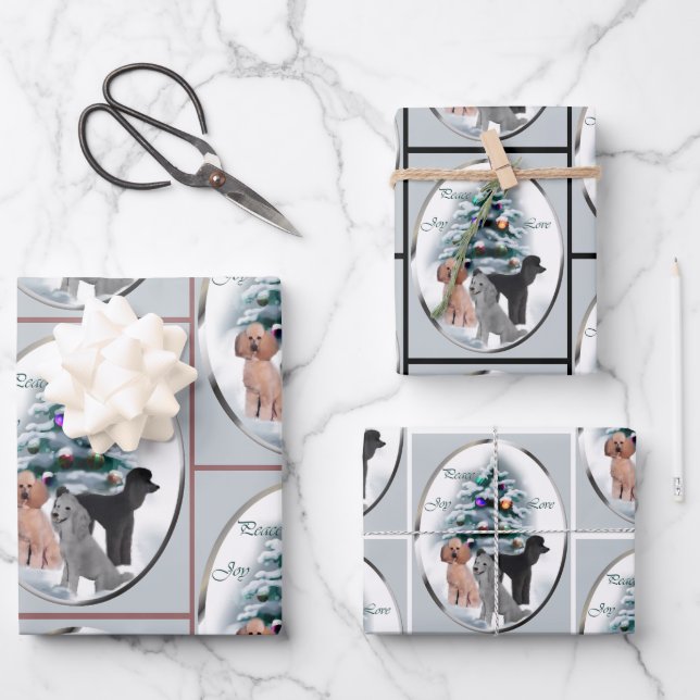Feuille De Papier Cadeau Cartes de Noël Poodle Cadeaux (Recto)