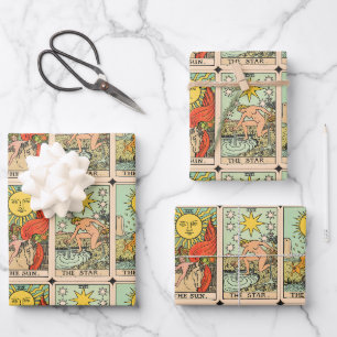 Feuille De Papier Cadeau Cartes de tir vintages Étoiles de la Lune Soleil