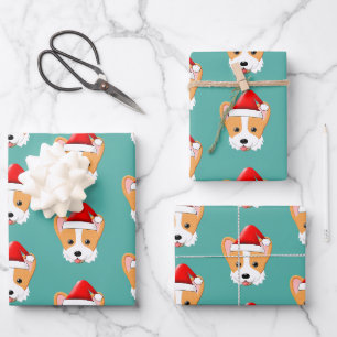 Feuille De Papier Cadeau Cartographie Corgi Noël Santa Hat